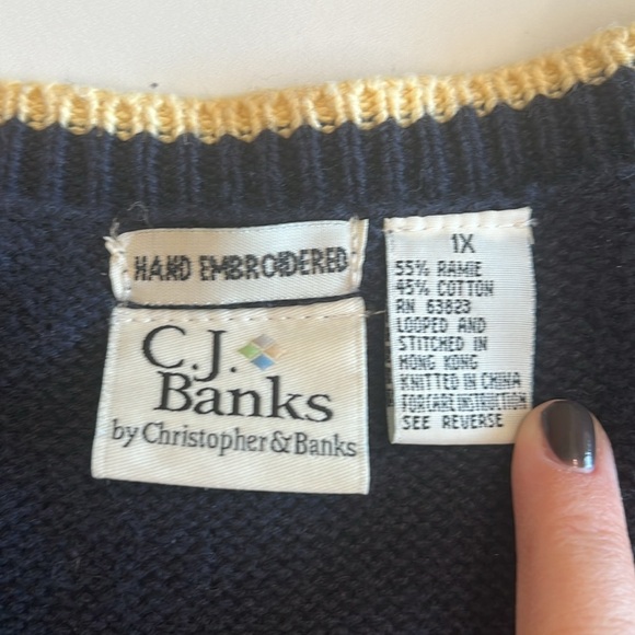 Christopher & Banks Blue Cream V-Neck Sweater - 1x - Picture 2 of 7